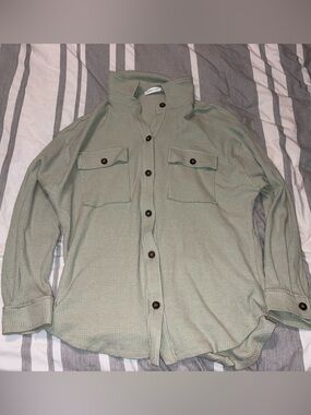 Altar'd State Light Sage Waffle Button-Up Shirt